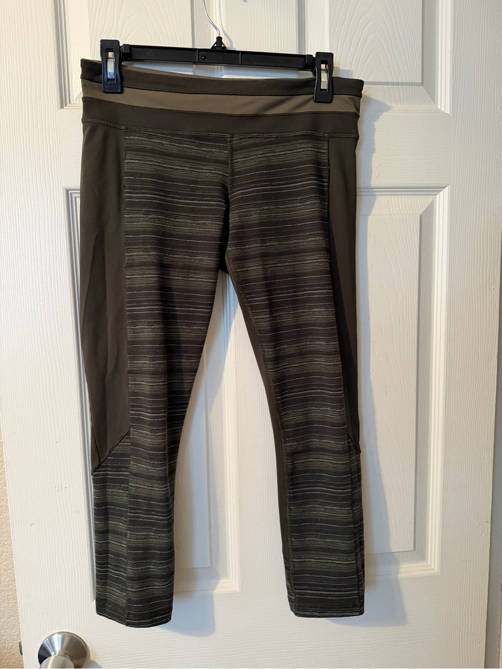 lululemon athletica Olive & Black Striped Crop Leggings